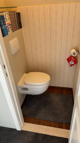 a small bathroom with a toilet in a room at Zevende hemel in Zeebrugge