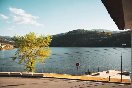 a view of a lake with a tree on the side at Douro Bay House in Riba Douro