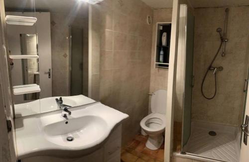 une salle de bain avec un lavabo, une douche et des toilettes dans l'établissement Résidence Gentianes - Duplex sur les pistes départ télésiège des escondus MAE-9721, à Vars