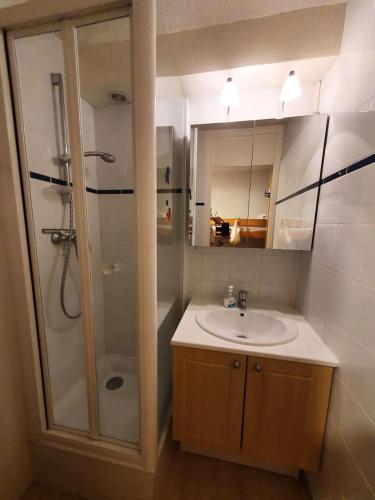 une salle de bain avec un lavabo et une douche dans l'établissement Résidence Lauzet - Studio bien agencé au cœur de Vars MAE-9931, à Vars