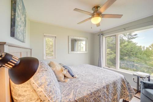 a bedroom with a bed with a stuffed animal on it at 1 Mi to Ski Lifts Sugar Mountain Condo in Sugar Mountain