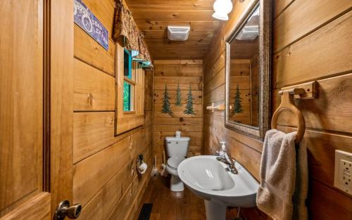 a bathroom with a toilet and a sink at Beary Inn and Sweets in Pigeon Forge