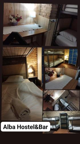 a collage of pictures of a hotel room with a bed at Alba Hostel in Prague