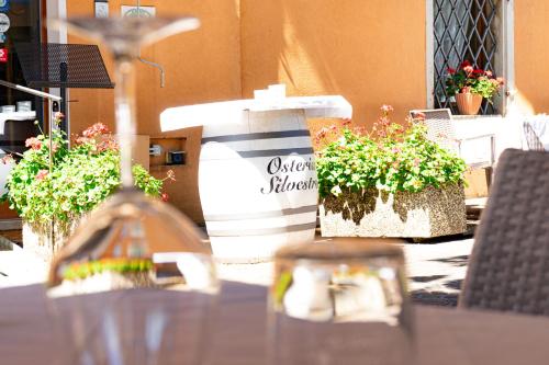 a table with potted plants on top of it at Hotel Benaco Garda ***S in Garda