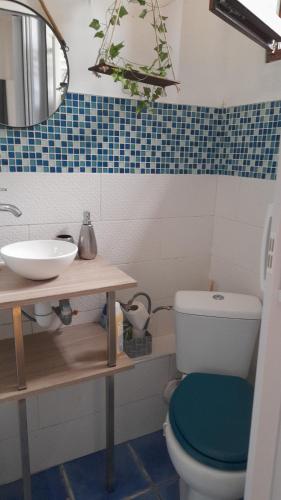 une salle de bain avec un lavabo, des toilettes et un miroir dans l'établissement Studio cosy proche de Paris et Orly, à Ville Héry