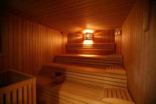 a sauna with stairs and a light in it at Hotel Sella Ronda Serenella in Campitello di Fassa