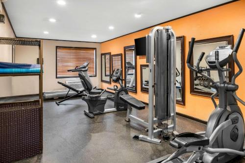 a fitness room with treadmills and cardio machines at White Pine Inn & Suites in Holland