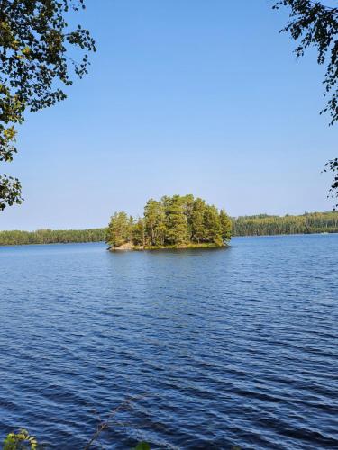 an island in the middle of a large lake at Stuga Ani in Svartå