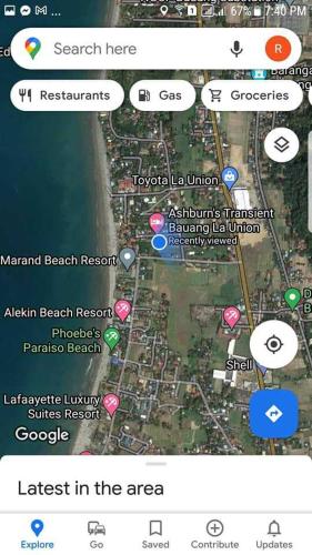 a screenshot of a cell phone with a map at ASHBURN'S TRANSIENT Bauang LA UNION- SELF CHECK-IN, SELF SERVICE in Bauang