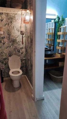 a bathroom with a toilet in a room at Villa Le Ropert'Zen in Saint-François