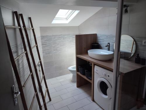 une salle de bain avec un lavabo et une machine à laver dans l'établissement Appartement sympathique Saint Nazaire en Royans, à Saint-Nazaire-en-Royans