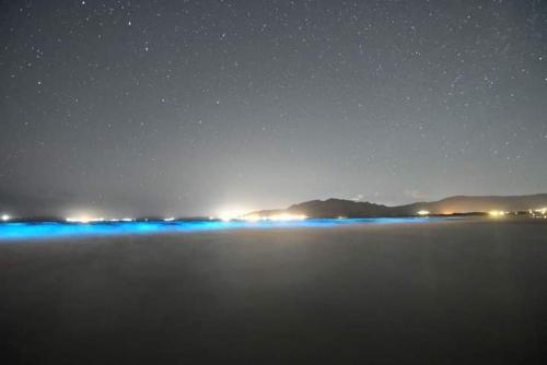 a view of a lake at night with the stars at La casa del Timón.Planta baja in Muros