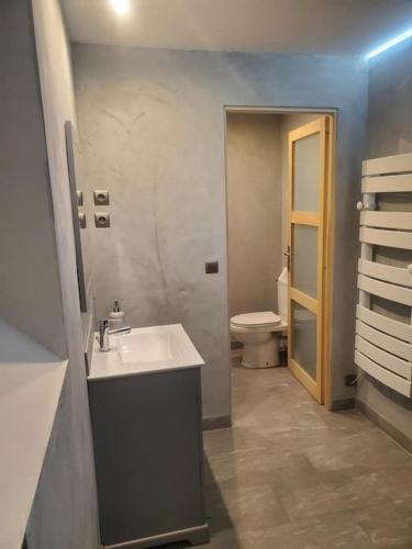 une salle de bains avec lavabo et toilettes dans l'établissement Le courpata, à Bougé-Chambalud