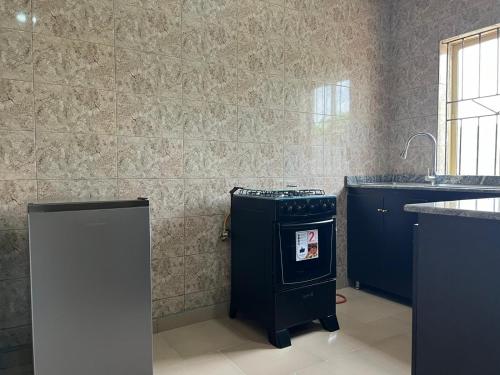 a kitchen with a stove and a sink at YP-Made Luxurious 1 & 2 Bedroom Apartments in Eluju