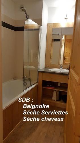 une salle de bain avec douche et lavabo dans l'établissement Orcières Location By JL - Pied des Pistes - Piscine, à Forest des Baniols