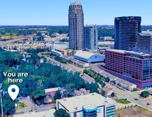 an aerial view of a city with the words you are here at Modern Farm house in heart of the City- Sleeps 12 in Atlanta