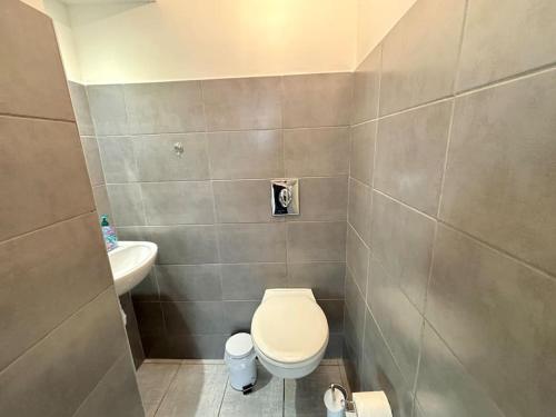 a small bathroom with a toilet and a sink at Maison familiale avec extérieur in Clermont-Ferrand