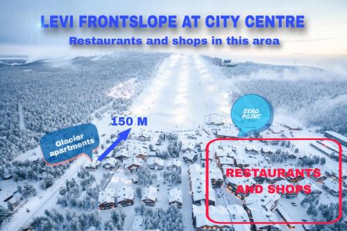 a map of the lew frontophone at city centre restaurants and shops at Levillenet Glacier Alpine Chalets at Levi Centre in Levi
