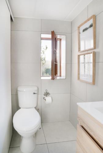 a white bathroom with a toilet and a sink at Avemore Hidden Haven Le Verger in Stellenbosch