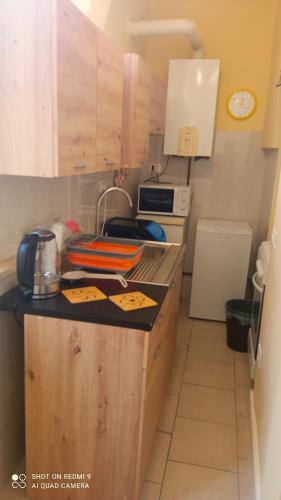 a small kitchen with a counter top and a stove at Capital House- Casa Vacanze in Sabina in Poggio Mirteto