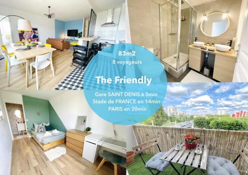 un collage de photos d'une cuisine et d'un salon dans l'établissement Le FRIENDLY, proche PARIS, à Villeneuve-la-Garenne