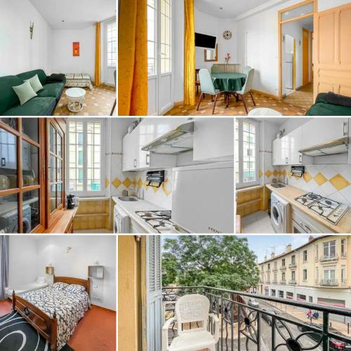 un collage de photos d'un appartement dans l'établissement Chic Cannois Proche de la Croisette, à Cannes