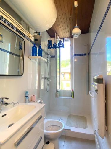 une salle de bain avec une douche, des toilettes et un lavabo dans l'établissement Repos, Cité Vauban., à Briançon