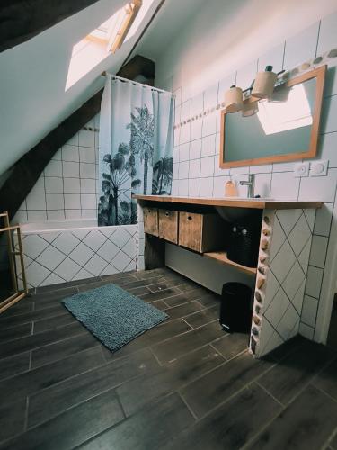 une salle de bain avec un lavabo et un miroir dans l'établissement Gite dans un village des Pyrénées, à Luc