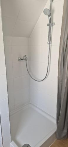 a bathroom with a shower with a shower curtain at Great Stay Botanischer Garten in Kassel