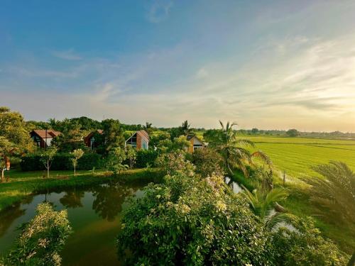a house in a field next to a river at NATA Ville - นาตาวิลล์ สระบุรี in Ban Khok Klang