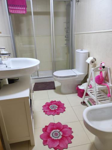 a bathroom with a toilet and a sink and a shower at Val de Lemos in Monforte de Lemos