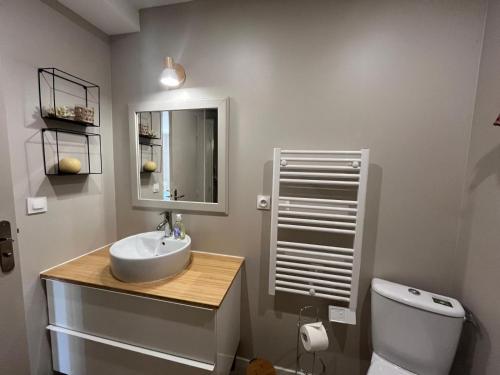 une salle de bain avec un lavabo et des toilettes dans l'établissement Havre de douceur avec piscine et jardin, à Éoures