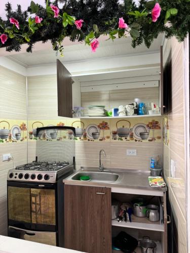 Habitación en apartahotel Sarita Salentoにあるキッチンまたは簡易キッチン