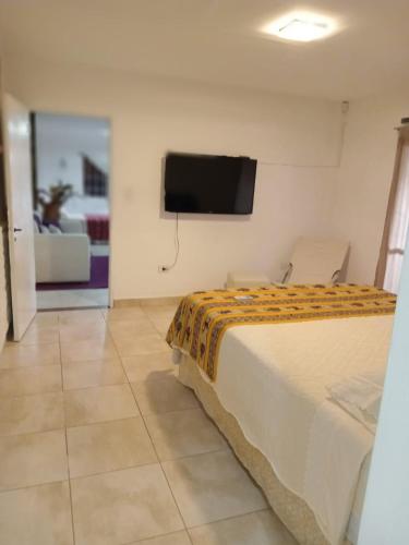 a bedroom with a bed and a flat screen tv at PATASTAY in San Salvador de Jujuy