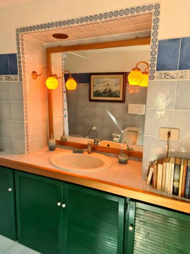 a bathroom with a sink and a mirror at Il sogno del capitano in Pieve Ligure