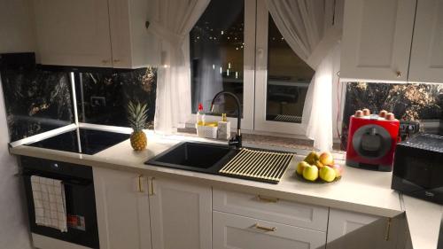 Kuchyň nebo kuchyňský kout v ubytování FancyLux Elegance Apartament
