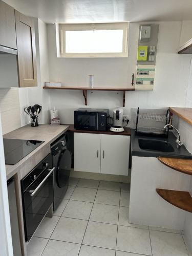 a small kitchen with a sink and a microwave at Appartement 29A - MAILLY LE CAMP in Mailly-le-Camp