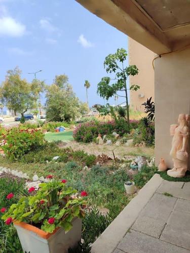 a garden with flowers and plants in a building at Apartment by the beach truman 8-1 in Qiryat H̱ayyim