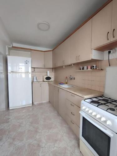 a kitchen with white appliances and a white refrigerator at Apartment by the beach truman 8-1 in Qiryat H̱ayyim