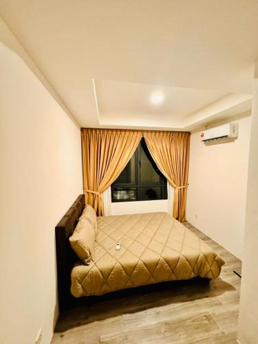 a small bedroom with a bed with a window at 24'HR CHECK IN H'FLOOR SARADISE MERRITON RESIDENCY KUCHING LUXURY BALCONY FACING AIRPORT 3R2B-2Cpark in Kuching