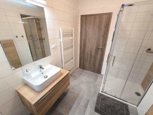 Koupelna v ubytování Apartmány Lipno-Hory