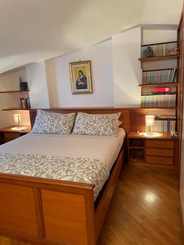 a bedroom with a bed and a book shelf at La casa nel cortile in Castelbuono