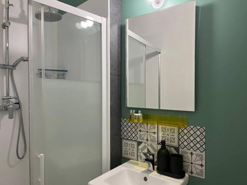 une salle de bain avec un lavabo et un miroir dans l'établissement Appartement hyper centre climatisé, à Salon-de-Provence