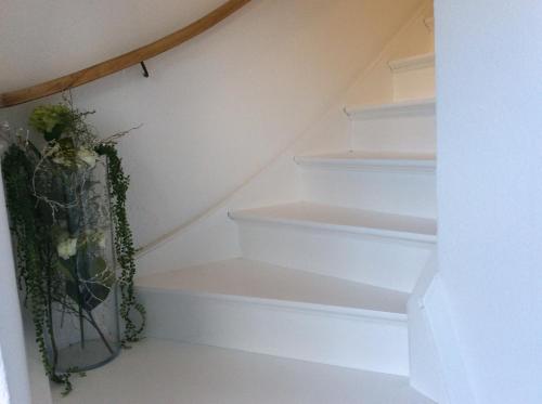 a staircase with white steps with a plant on it at Neue Straße 3 in Großenbrode