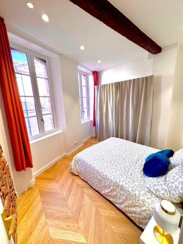 une chambre avec un lit et deux fenêtres dans l'établissement Appartement au cœur de Toulouse, à Toulouse