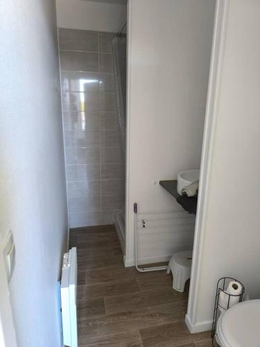 La salle de bains est pourvue d'une douche à l'italienne et de toilettes. dans l'établissement LE 10, Parking, Centre Confort, à Châteauroux