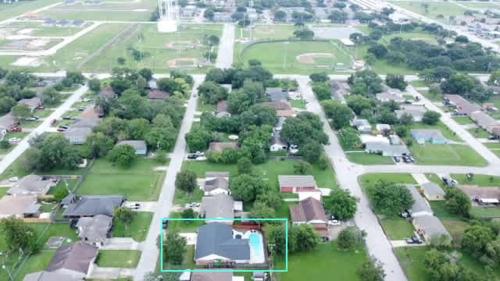 an aerial view of a town with houses and trees at Amazing 4BR 2BA Winter Home with Pool & Game-Movie Room in Texas City