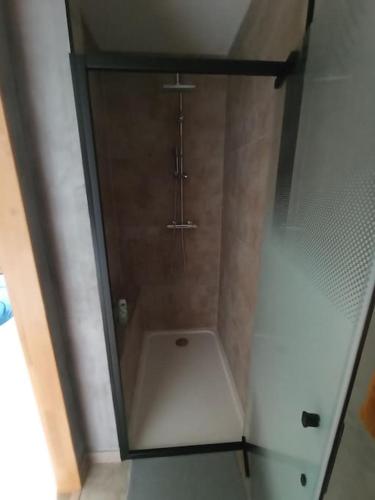 a glass shower with a toilet in a bathroom at L'elydiane in Hundling