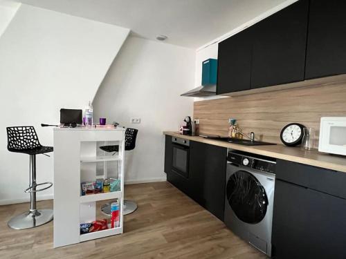 La cuisine est équipée d'un comptoir, d'un évier et d'un lave-vaisselle. dans l'établissement T2 en plein centre de Roubaix, à Roubaix