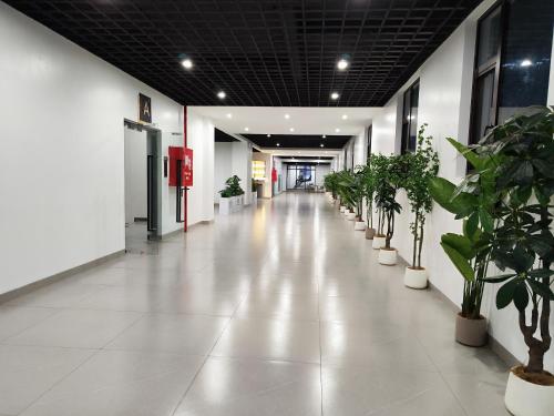 an empty hallway with potted plants in a building at Soft Life Crib in Lavington - Dine, Wine & Relax in Nairobi